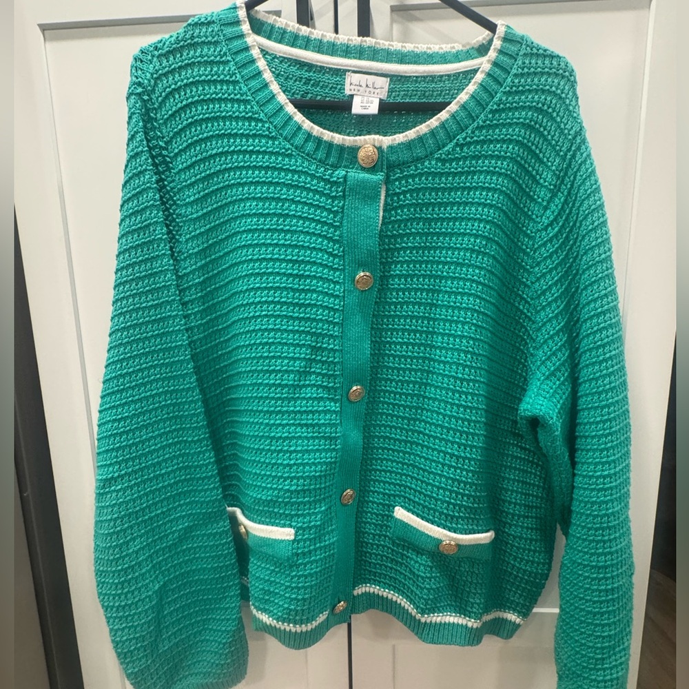 Nicole Miller Teal Button-Up Cardigan